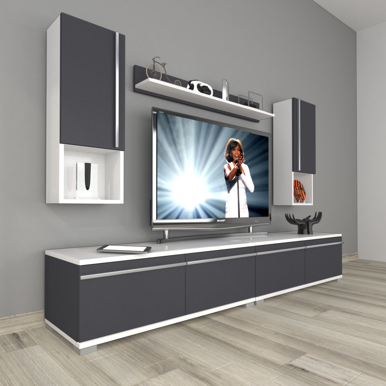 Decoraktiv Eko 5220TA Mdf Tv Ünitesi Tv Sehpası Beyaz - Antrasit