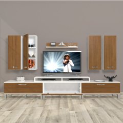 Decoraktiv Ekoflex 8D Slm Krom Ayaklı Tv Ünitesi Tv Sehpası Beyaz - Ceviz