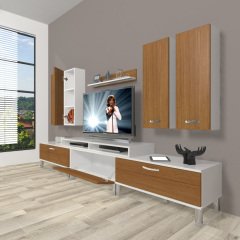 Decoraktiv Ekoflex 8D Slm Krom Ayaklı Tv Ünitesi Tv Sehpası Beyaz - Ceviz