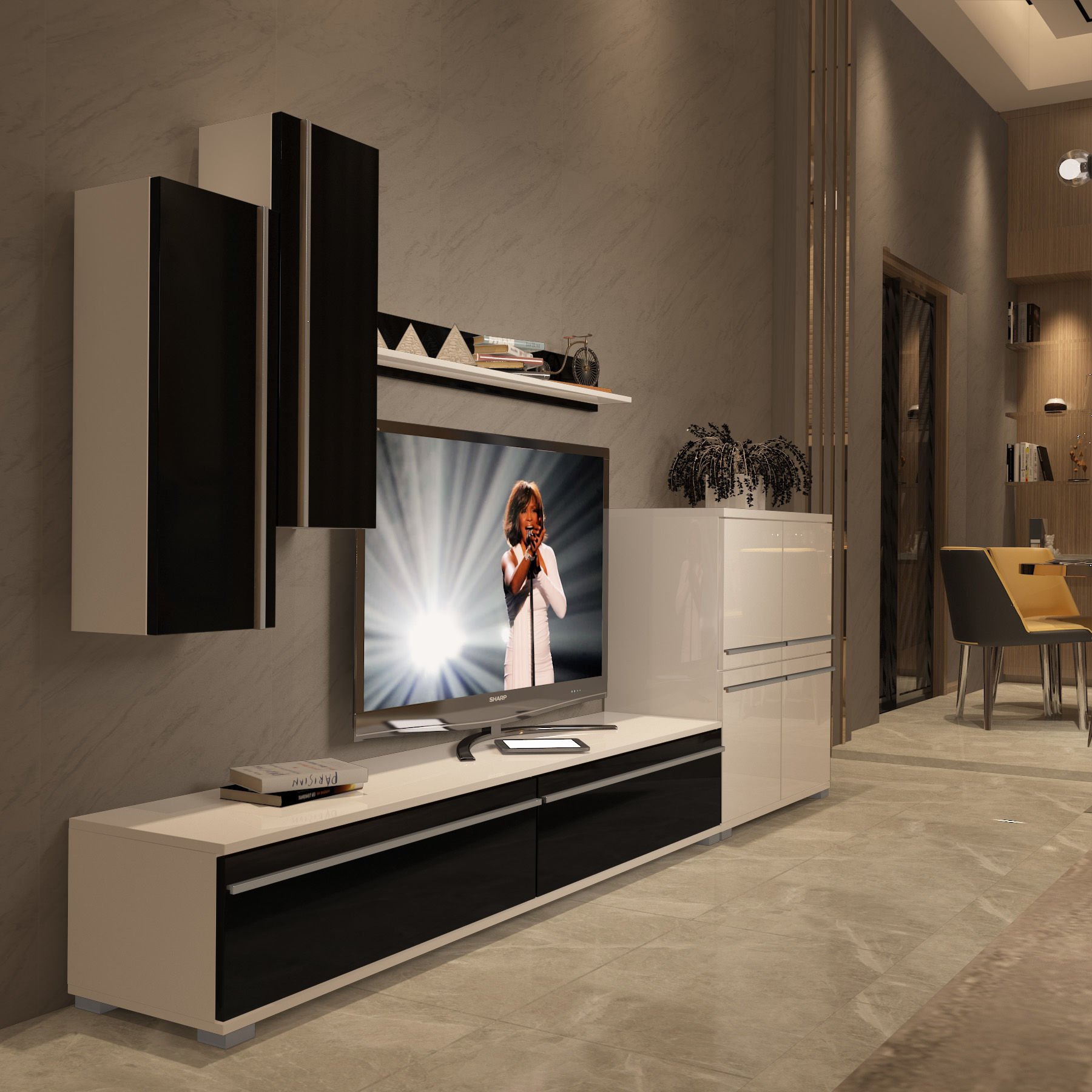 Decoraktiv Eko 6 Mdf Std Tv Ünitesi Tv Sehpası Beyaz - Siyah