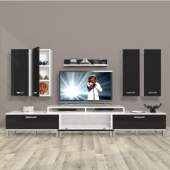 Decoraktiv Ekoflex 8D Slm Krom Ayaklı Tv Ünitesi Tv Sehpası Beyaz - Siyah