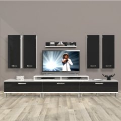Decoraktiv Ekoflex 8D Slm Krom Ayaklı Tv Ünitesi Tv Sehpası Beyaz - Siyah