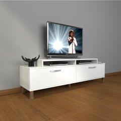 Decoraktiv Ekoflex 4 Slm Krom Ayaklı Tv Ünitesi Tv Sehpası Parlak Beyaz