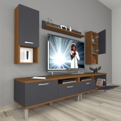 Decoraktiv Eko 5200DA Mdf Krom Ayaklı Tv Ünitesi Tv Sehpası Ceviz - Antrasit