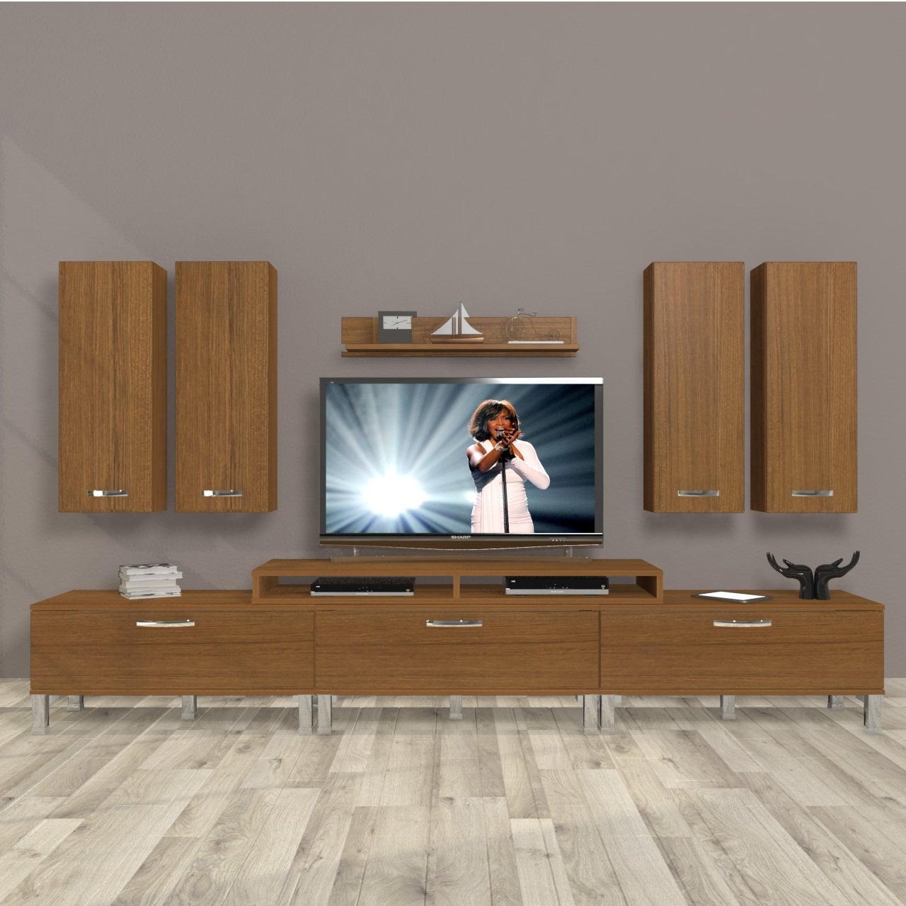 Decoraktiv Ekoflex 8D Slm Krom Ayaklı Tv Ünitesi Tv Sehpası Ceviz