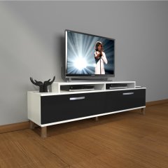 Decoraktiv Ekoflex 4 Slm Krom Ayaklı Tv Ünitesi Tv Sehpası Beyaz - Siyah