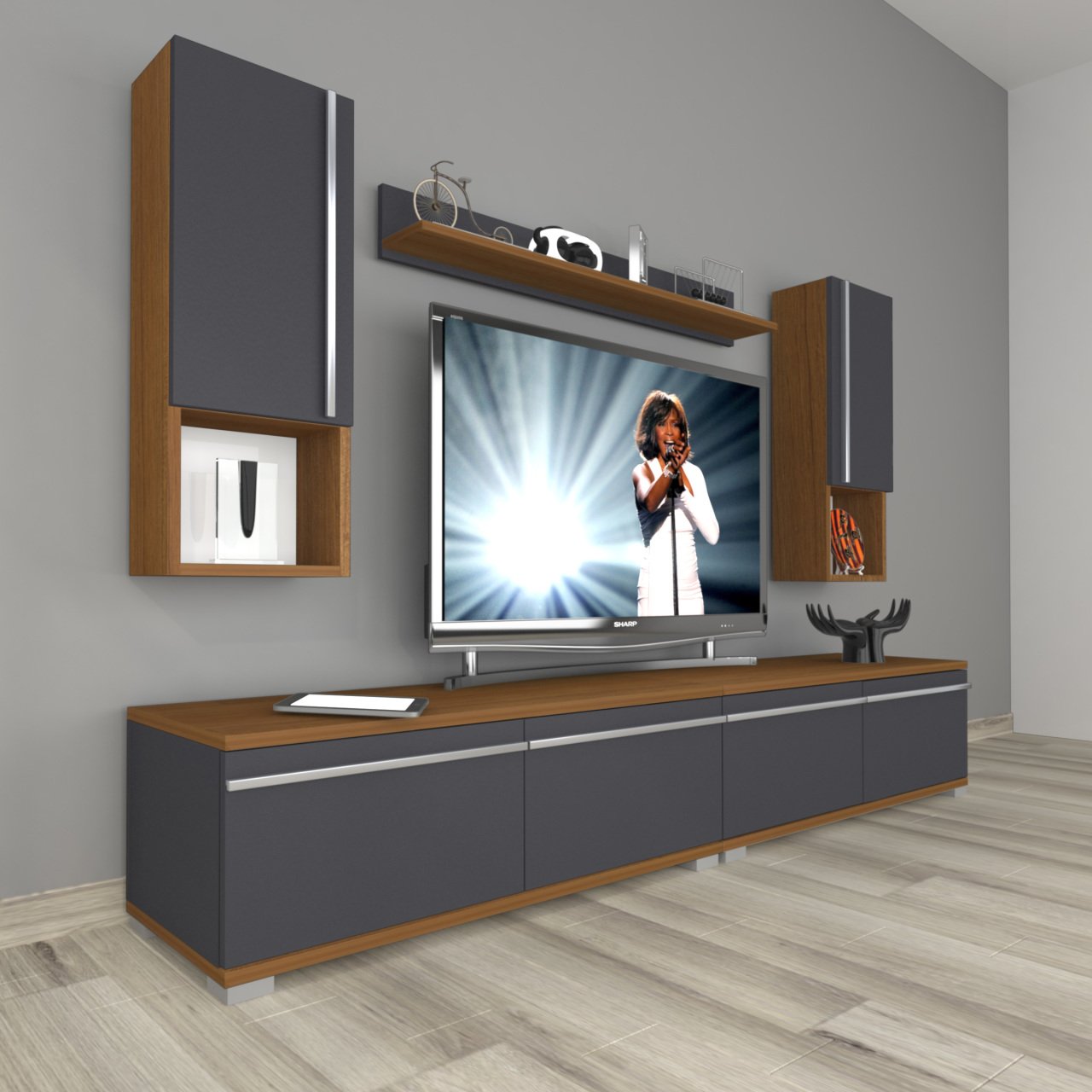 Decoraktiv Eko 5220TA Mdf Tv Ünitesi Tv Sehpası Ceviz - Antrasit