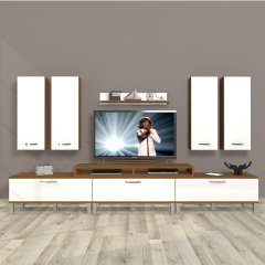 Decoraktiv Ekoflex 8D Slm Krom Ayaklı Tv Ünitesi Tv Sehpası Ceviz - Beyaz