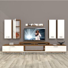 Decoraktiv Ekoflex 8D Slm Krom Ayaklı Tv Ünitesi Tv Sehpası Ceviz - Beyaz
