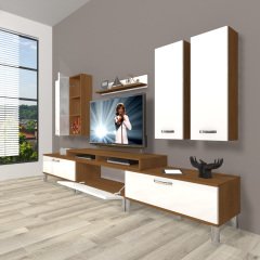 Decoraktiv Ekoflex 8D Slm Krom Ayaklı Tv Ünitesi Tv Sehpası Ceviz - Beyaz