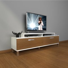 Decoraktiv Ekoflex 4 Slm Krom Ayaklı Tv Ünitesi Tv Sehpası Beyaz - Ceviz