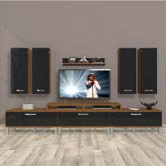 Decoraktiv Ekoflex 8D Slm Krom Ayaklı Tv Ünitesi Tv Sehpası Ceviz - Siyah