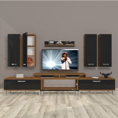 Decoraktiv Ekoflex 8D Slm Krom Ayaklı Tv Ünitesi Tv Sehpası Ceviz - Siyah