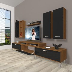 Decoraktiv Ekoflex 8D Slm Krom Ayaklı Tv Ünitesi Tv Sehpası Ceviz - Siyah