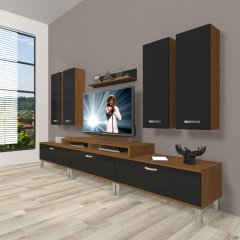Decoraktiv Ekoflex 8D Slm Krom Ayaklı Tv Ünitesi Tv Sehpası Ceviz - Siyah