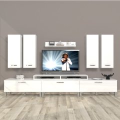 Decoraktiv Ekoflex 8D Slm Krom Ayaklı Tv Ünitesi Tv Sehpası Parlak Beyaz