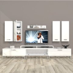 Decoraktiv Ekoflex 8D Slm Krom Ayaklı Tv Ünitesi Tv Sehpası Parlak Beyaz