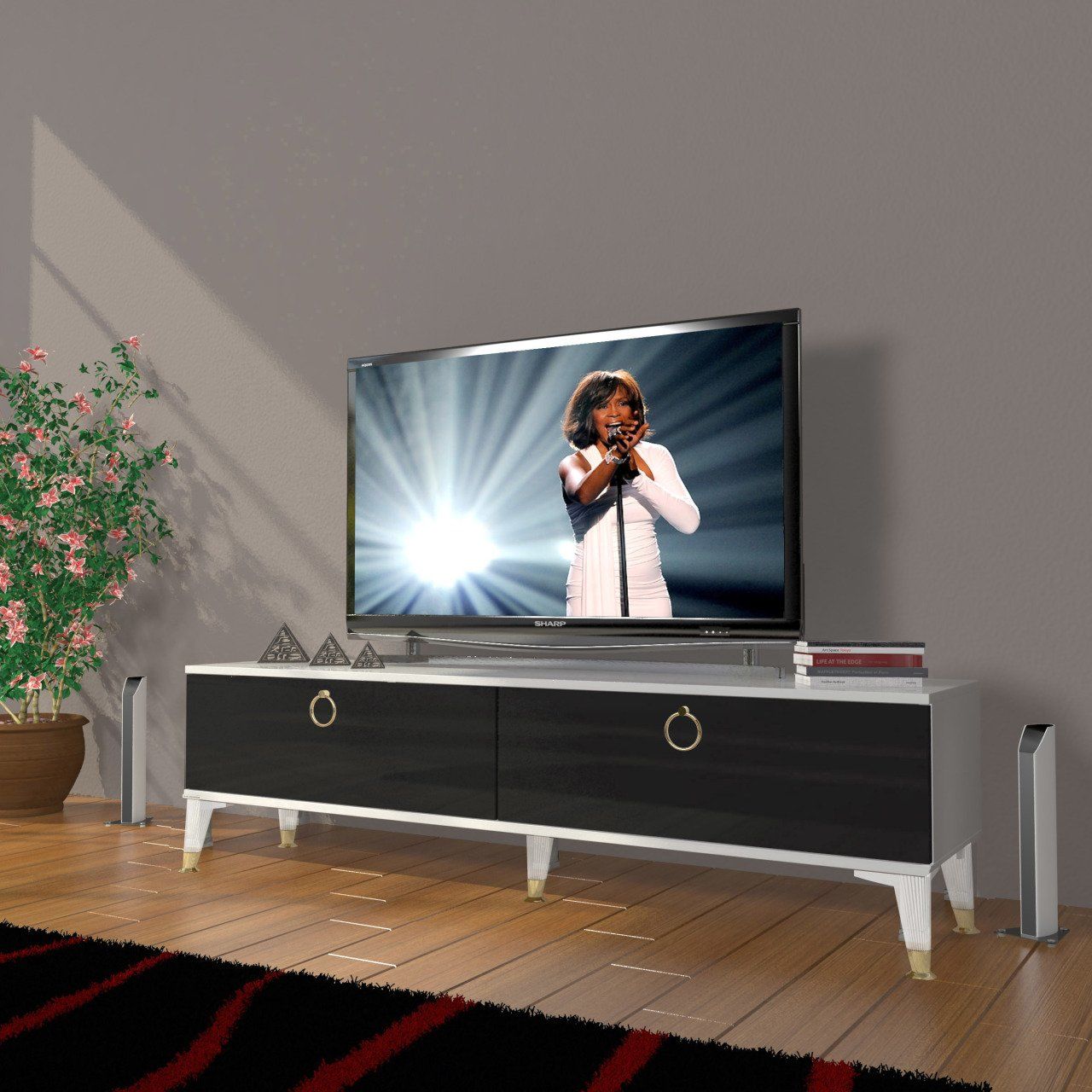 Decoraktiv Eko 140 Mdf Std Gold Tv Ünitesi Tv Sehpası Beyaz - Siyah