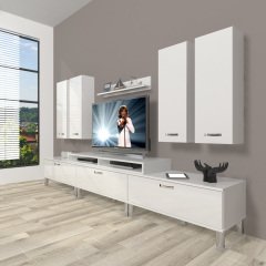 Decoraktiv Ekoflex 8D Slm Krom Ayaklı Tv Ünitesi Tv Sehpası Parlak Beyaz