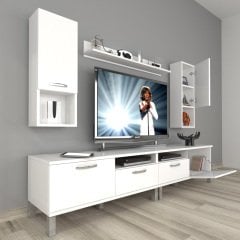 Decoraktiv Eko 5200DA Mdf Krom Ayaklı Tv Ünitesi Tv Sehpası Parlak Beyaz