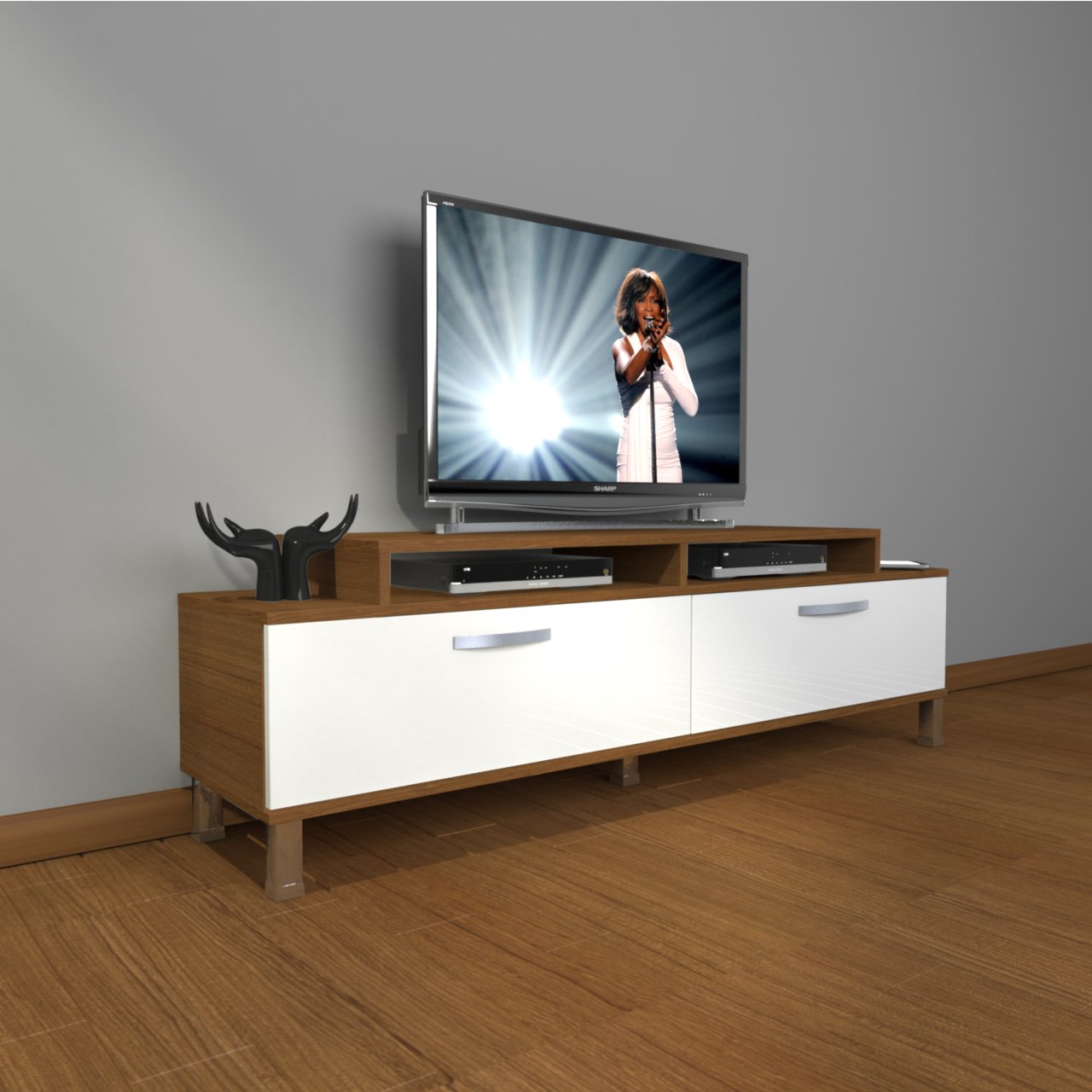 Decoraktiv Ekoflex 4 Slm Krom Ayaklı Tv Ünitesi Tv Sehpası Ceviz - Beyaz