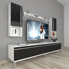 Decoraktiv Eko 5220TA Mdf Krom Ayaklı Tv Ünitesi Tv Sehpası Beyaz - Siyah