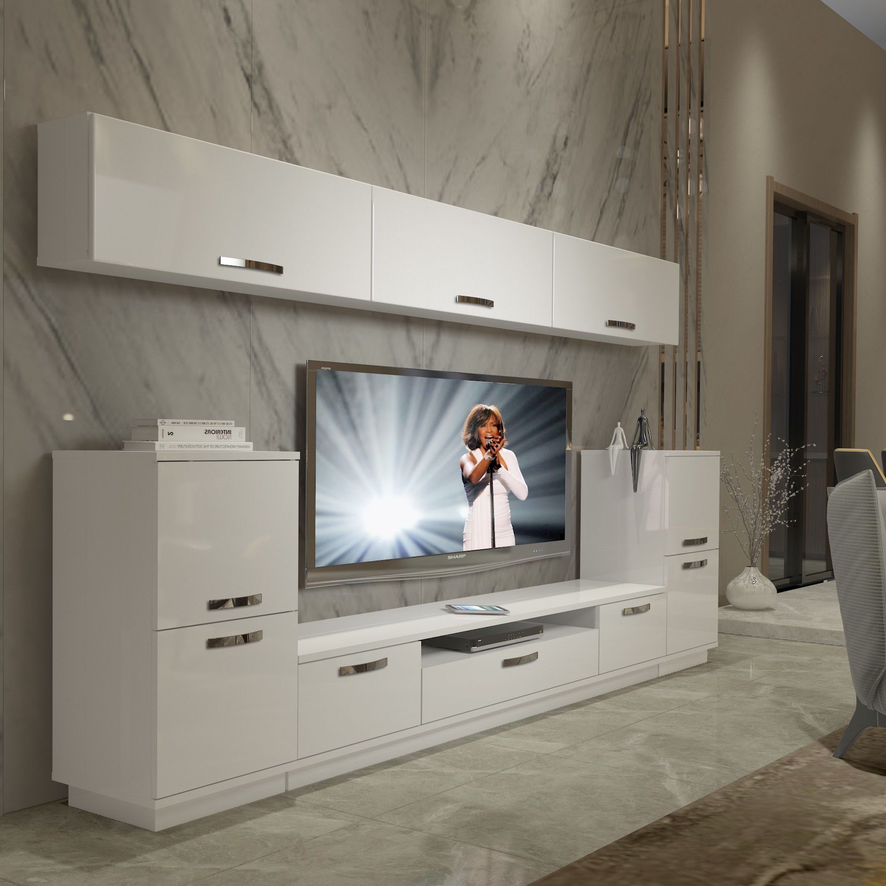 Decoraktiv Trendstyle 9 Slm Tv Ünitesi Tv Sehpası Parlak Beyaz