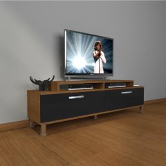 Decoraktiv Ekoflex 4 Slm Krom Ayaklı Tv Ünitesi Tv Sehpası Ceviz - Siyah