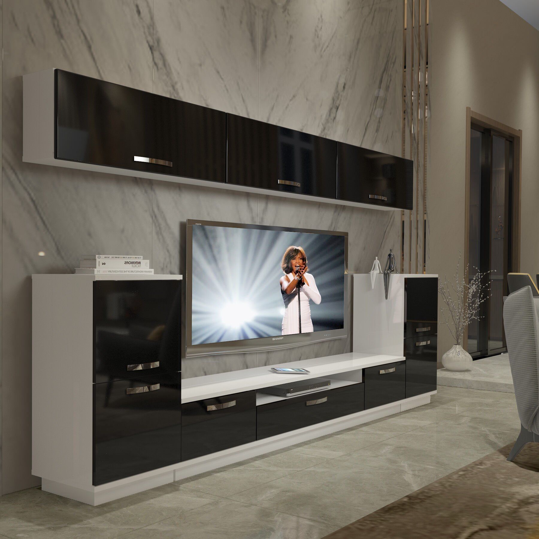 Decoraktiv Trendstyle 9 Slm Tv Ünitesi Tv Sehpası Beyaz - Siyah