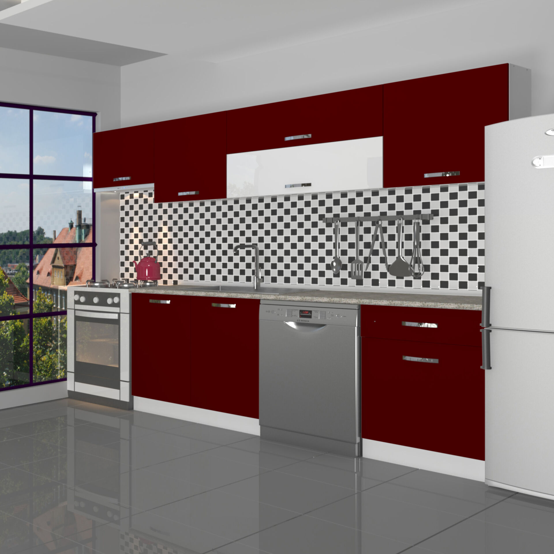 Decoraktiv Elite 280Y MDF Hazır Mutfak Dolabı Bordo