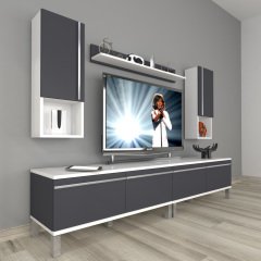 Decoraktiv Eko 5220TA Mdf Krom Ayaklı Tv Ünitesi Tv Sehpası Beyaz - Antrasit