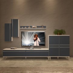 Decoraktiv Eko 6 Mdf Std Krom Ayaklı Tv Ünitesi Tv Sehpası Beyaz - Antrasit