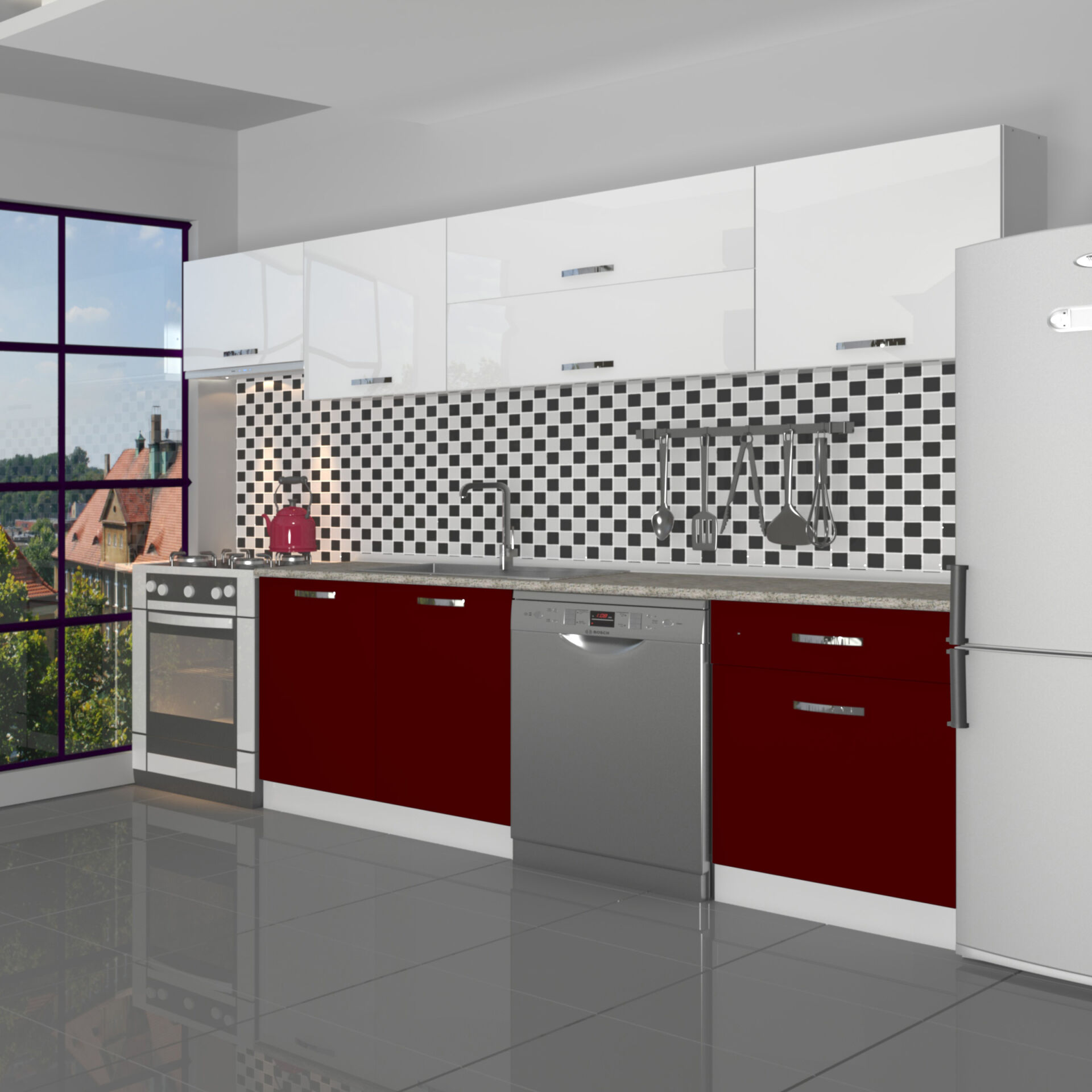 Decoraktiv Elite 280Y MDF Hazır Mutfak Dolabı Bordo - Beyaz