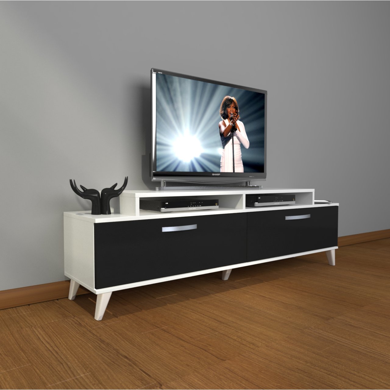 Decoraktiv Ekoflex 4 Slm Retro Tv Ünitesi Tv Sehpası Beyaz - Siyah