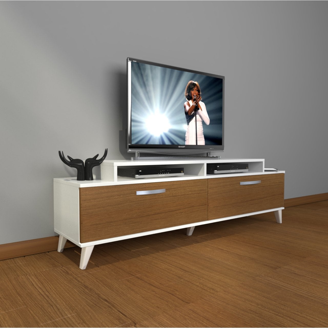 Decoraktiv Ekoflex 4 Slm Retro Tv Ünitesi Tv Sehpası Beyaz - Ceviz