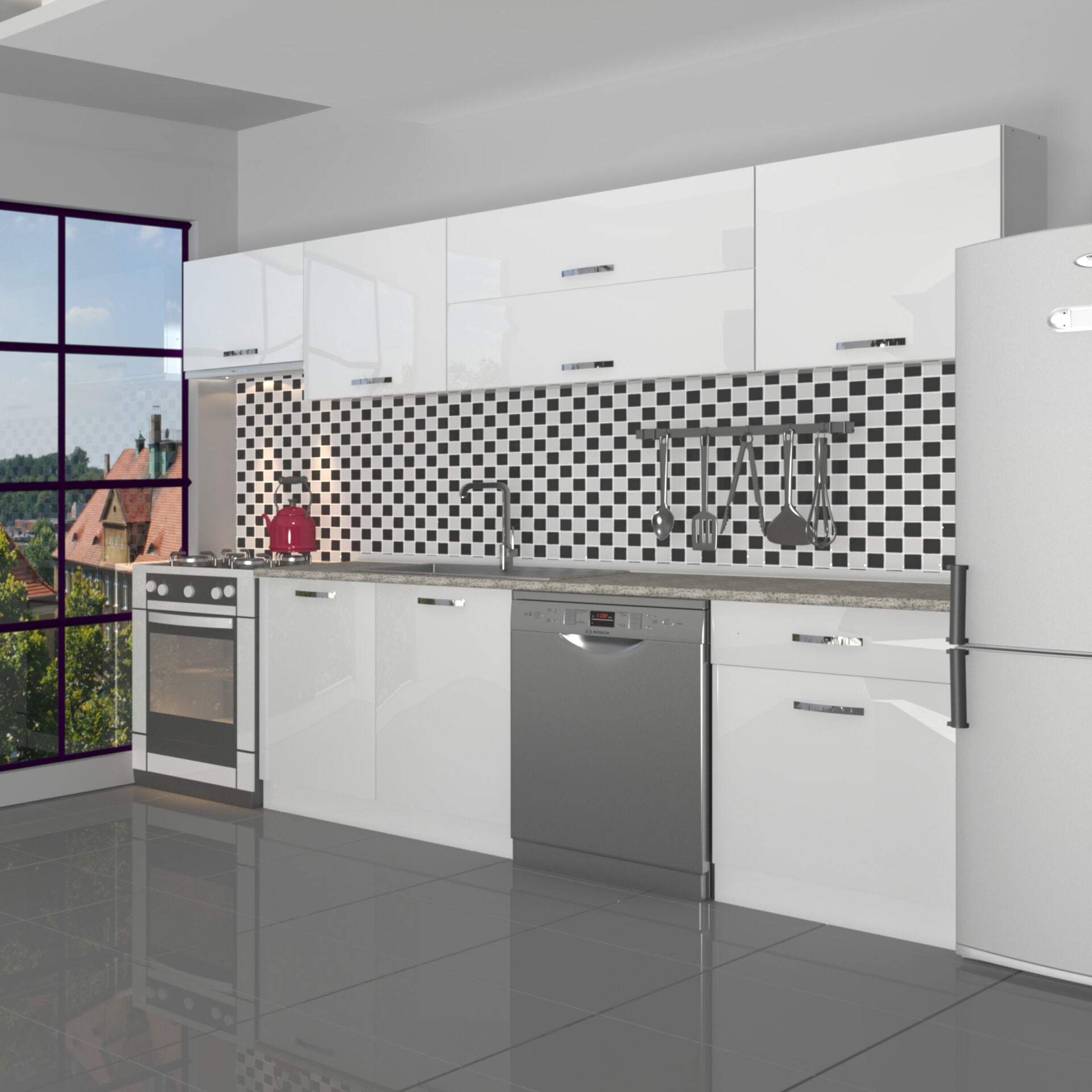 Decoraktiv Elite 280Y MDF Hazır Mutfak Dolabı Parlak Beyaz