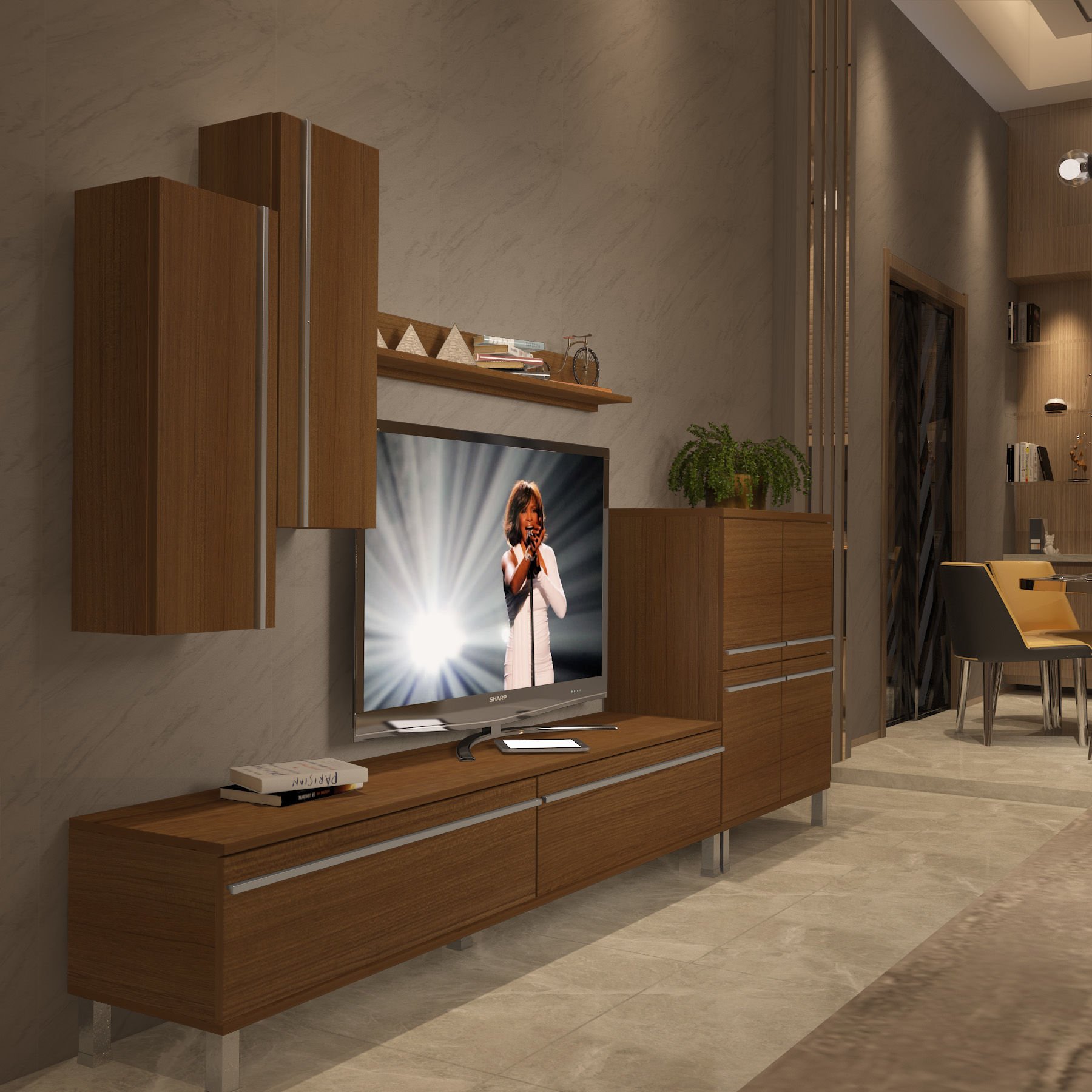 Decoraktiv Eko 6 Mdf Std Krom Ayaklı Tv Ünitesi Tv Sehpası Ceviz