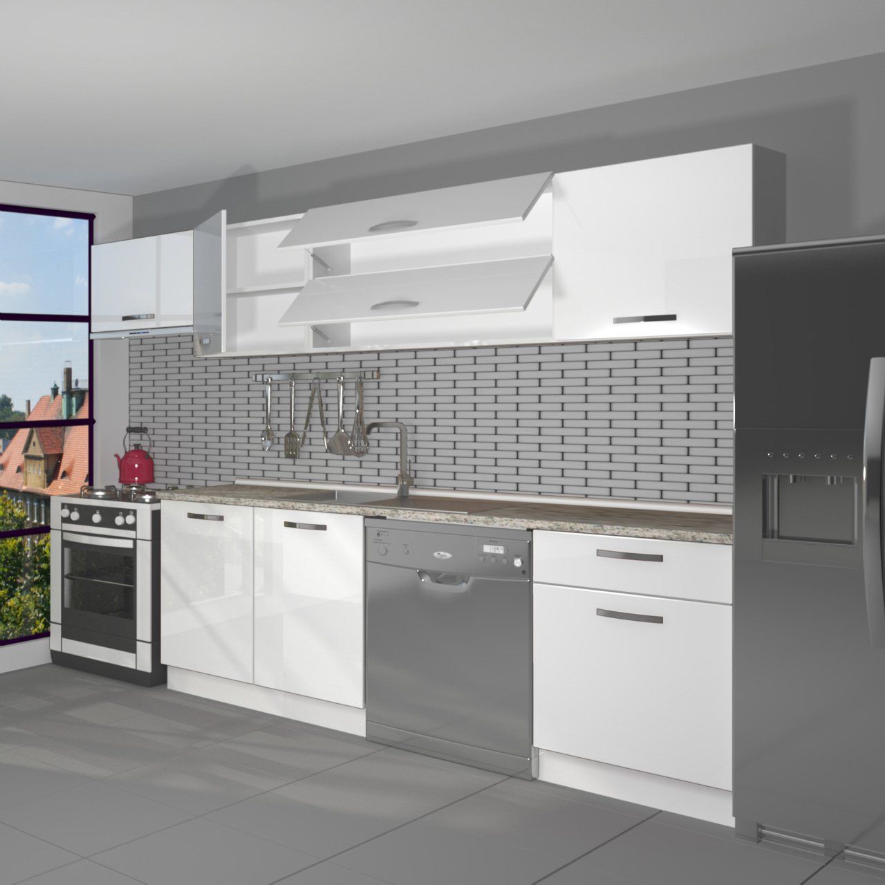 Decoraktiv Elite 280Y MDF Hazır Mutfak Dolabı Parlak Beyaz