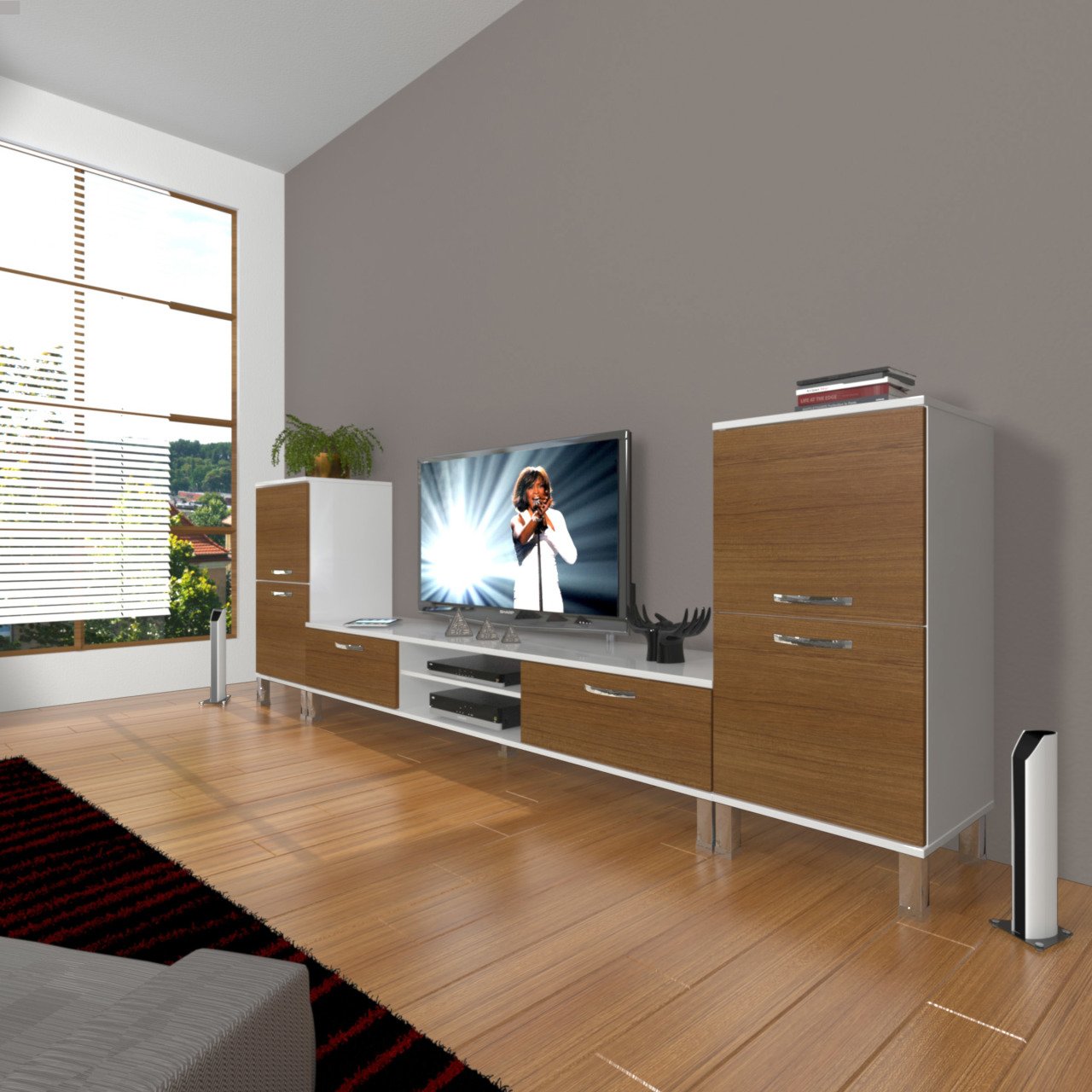 Decoraktiv Eko On2 Slm Dvd Krom Ayaklı Tv Ünitesi Tv Sehpası Beyaz - Ceviz
