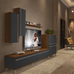 Decoraktiv Eko 6 Mdf Std Krom Ayaklı Tv Ünitesi Tv Sehpası Ceviz - Antrasit
