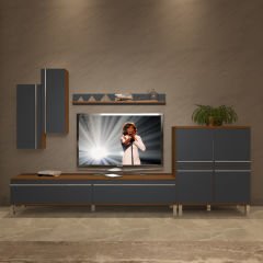 Decoraktiv Eko 6 Mdf Std Krom Ayaklı Tv Ünitesi Tv Sehpası Ceviz - Antrasit