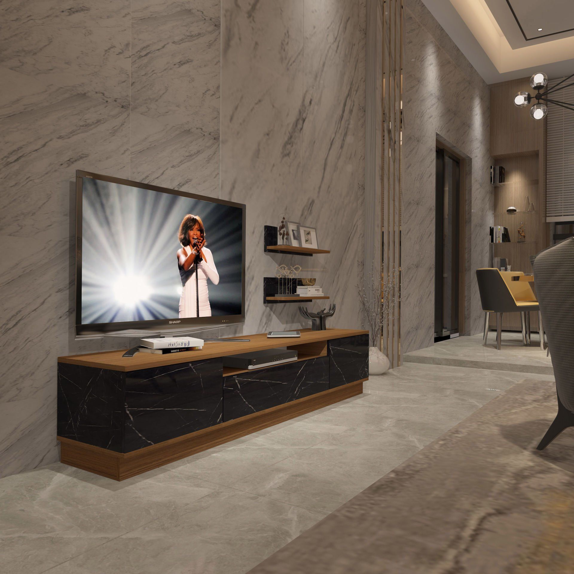 Decoraktiv Trendstyle 4S Mdf Tv Ünitesi Tv Sehpası Ceviz - Siyah Mermer