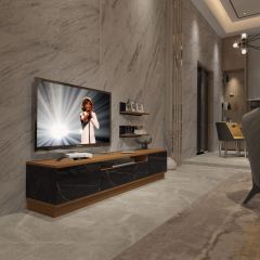 Decoraktiv Trendstyle 4S Mdf Tv Ünitesi Tv Sehpası Ceviz - Siyah Mermer