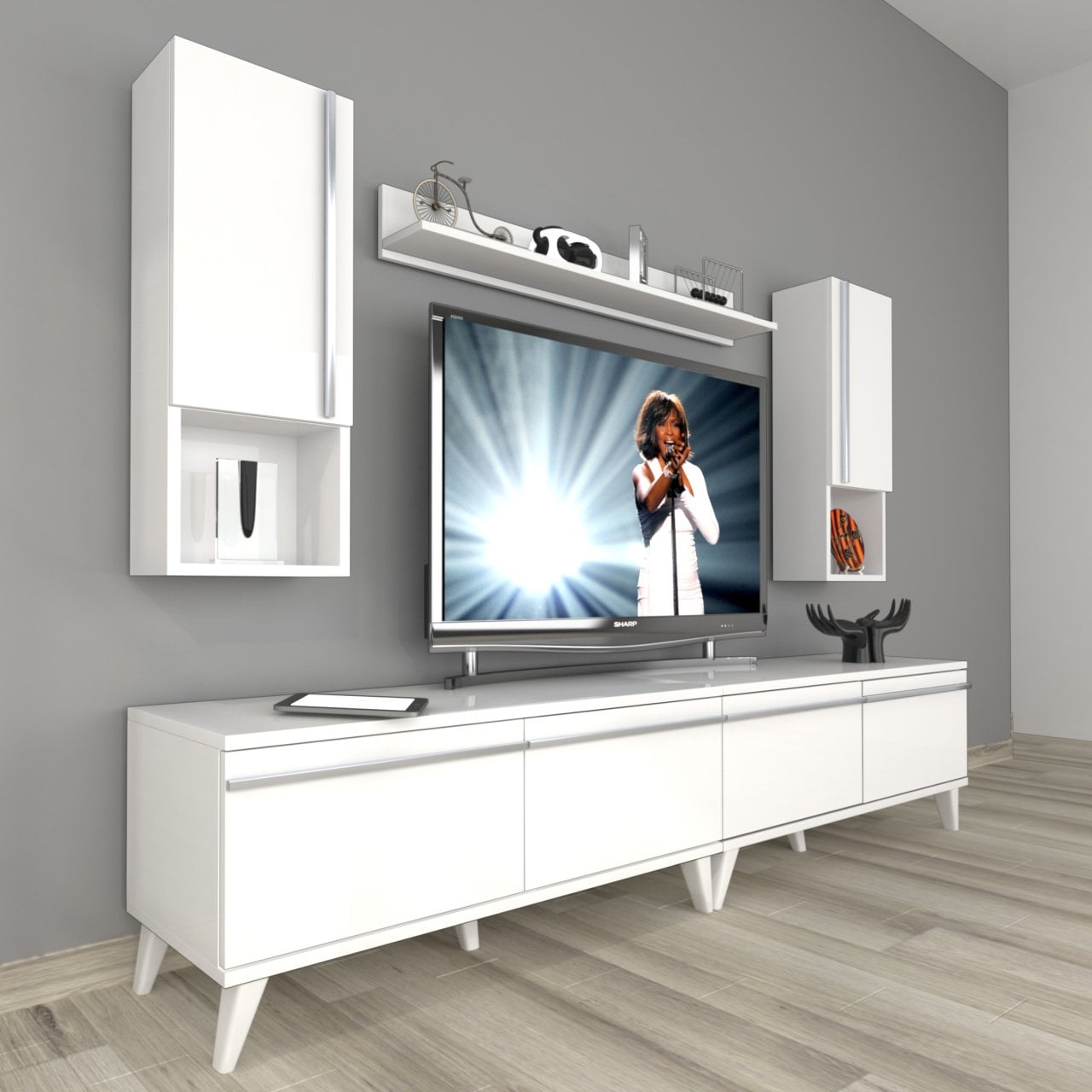 Decoraktiv Eko 5220TA Mdf Retro Tv Ünitesi Tv Sehpası Parlak Beyaz