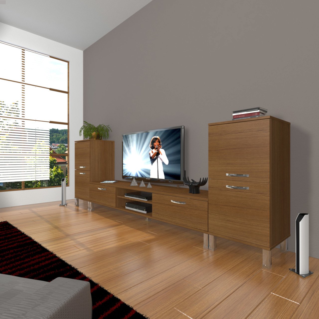 Decoraktiv Eko On2 Slm Dvd Krom Ayaklı Tv Ünitesi Tv Sehpası Ceviz