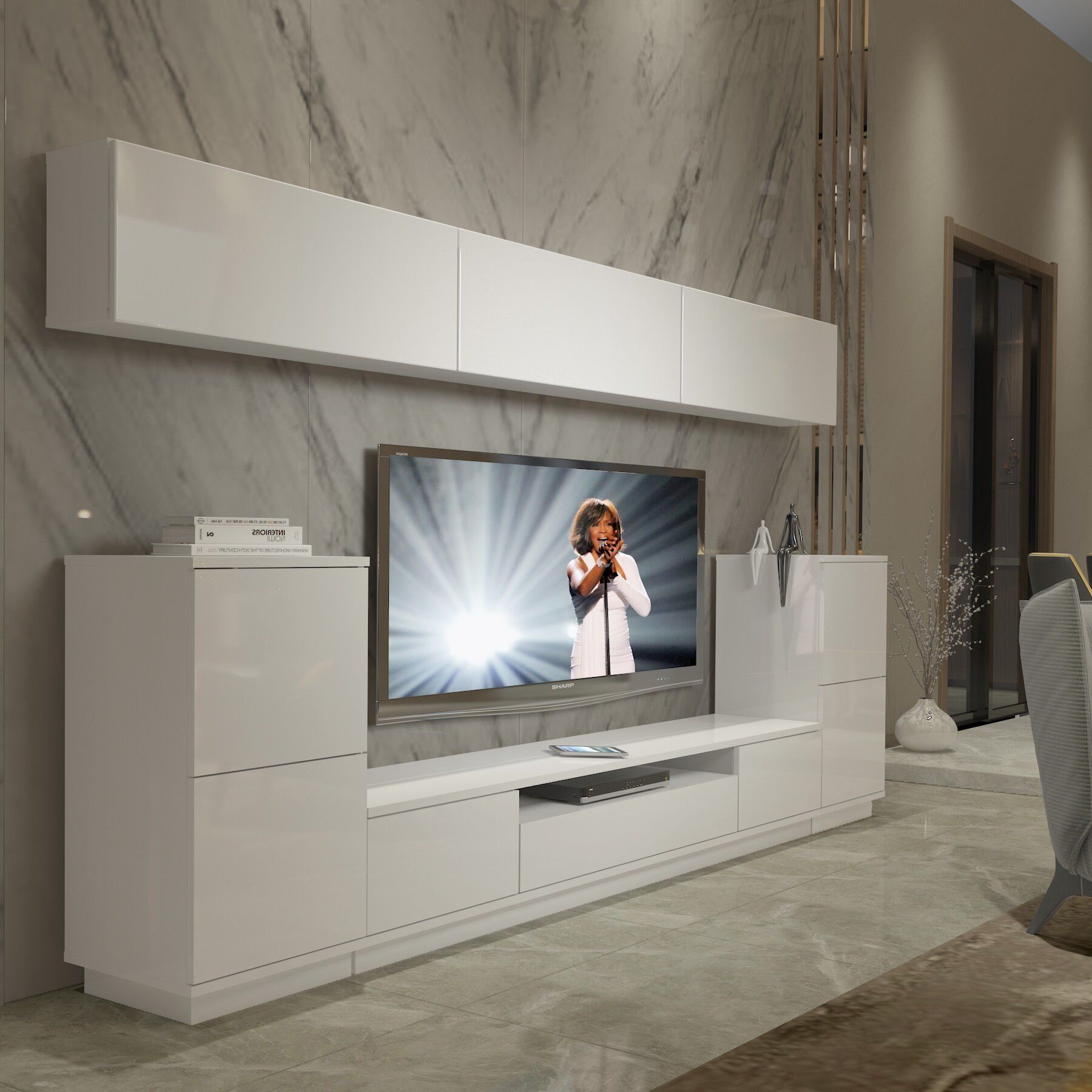 Decoraktiv Trendstyle 9S Slm Tv Ünitesi Tv Sehpası Parlak Beyaz