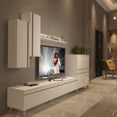Decoraktiv Eko 6 Mdf Std Krom Ayaklı Tv Ünitesi Tv Sehpası Parlak Beyaz