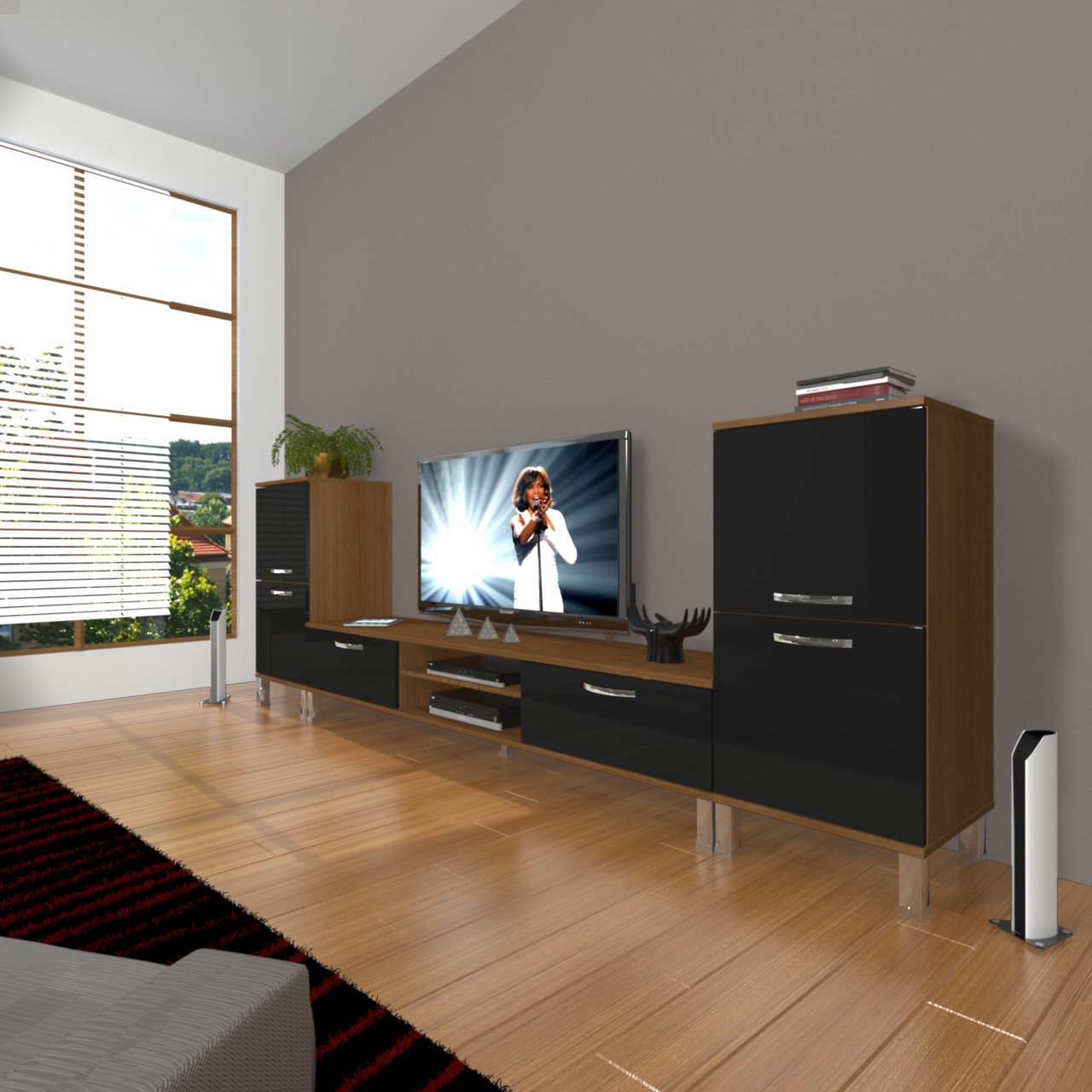 Decoraktiv Eko On2 Slm Dvd Krom Ayaklı Tv Ünitesi Tv Sehpası Ceviz - Siyah