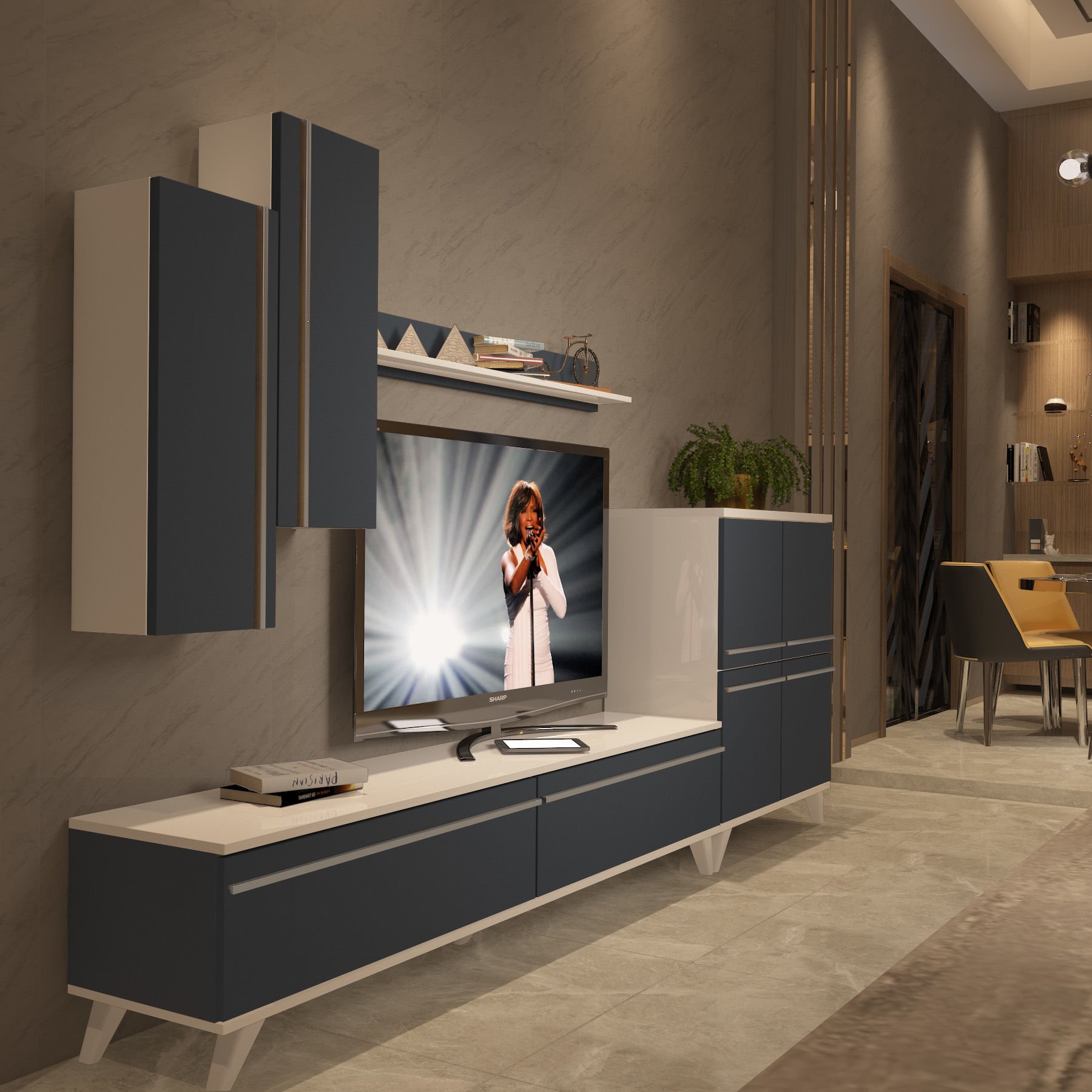 Decoraktiv Eko 6 Mdf Std Retro Tv Ünitesi Tv Sehpası Beyaz - Antrasit