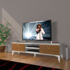 Decoraktiv Eko 140 Mdf Dvd Gold Tv Ünitesi Tv Sehpası Beyaz - Antrasit